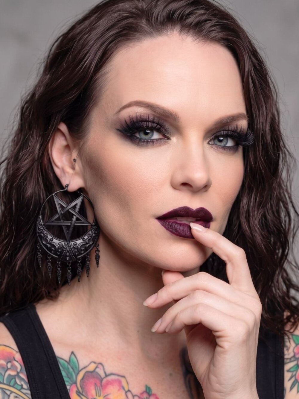 Killstar Ancestral Night Earrings Matte Black Pentagram Crescent Fringe Hoops